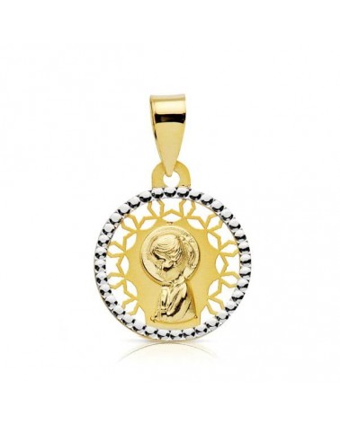Medalla oro 18k Virgen Niña bicolor 14 mm