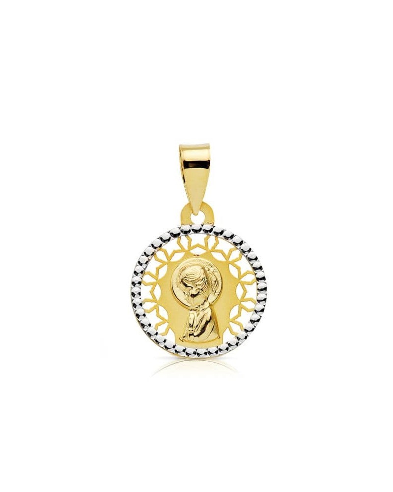 Medalla oro 18k Virgen Niña bicolor 14 mm