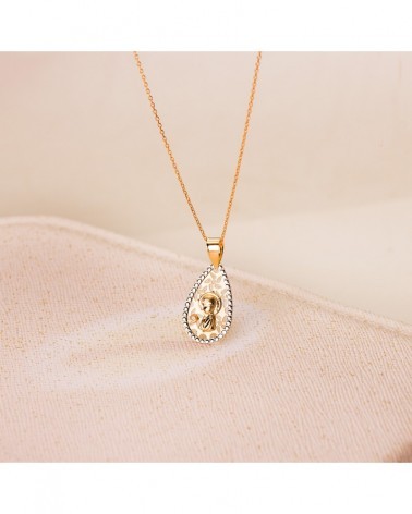 Medalla oro 18k bicolor Virgen Niña calada 19x12mm