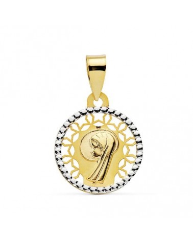 Medalla oro 18k bicolor Virgen Niña 14mm