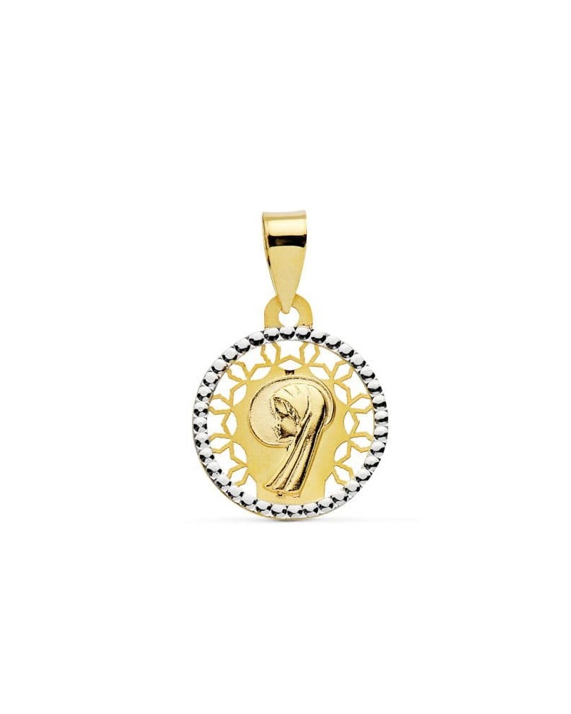 Medalla oro 18k bicolor Virgen Niña 14mm