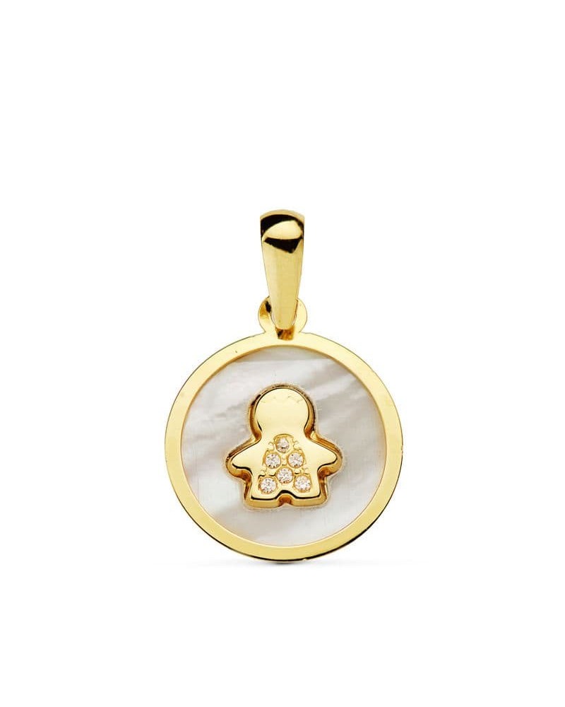 Colgante oro 18k nácar niño circonitas 12mm