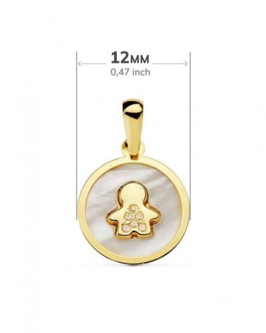 Colgante oro 18k nácar niño circonitas 12mm