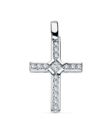 Cruz oro blanco 18k circonitas 20x14 mm