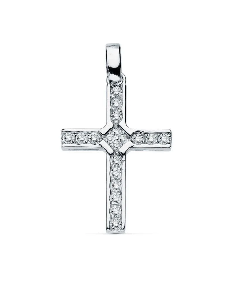 Cruz oro blanco 18k circonitas 20x14 mm