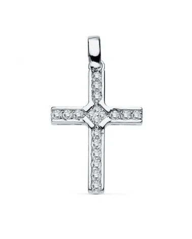 Cruz oro blanco 18k circonitas 20x14 mm