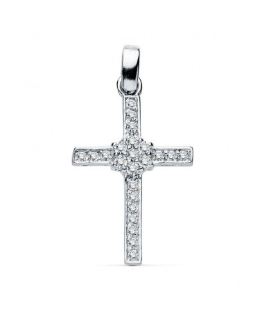 Cruz oro blanco 18k circonitas 19x13 mm