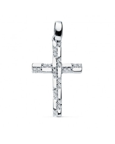 Cruz oro blanco 18k circonitas 19x12 mm