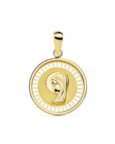 Medalla oro 18k Virgen Niña cerco calado 18mm