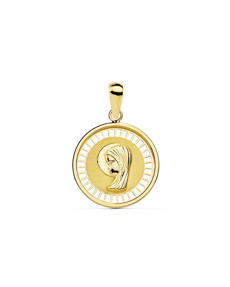 Medalla oro 18k Virgen Niña cerco calado 18mm