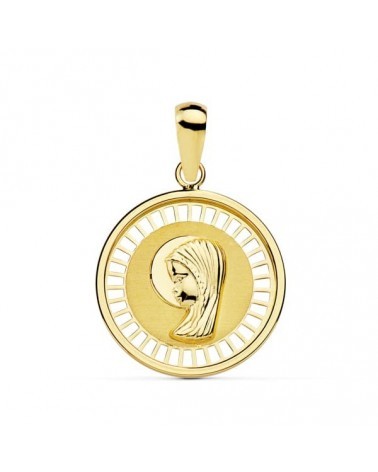 Medalla oro 18k Virgen Niña cerco calado 18mm