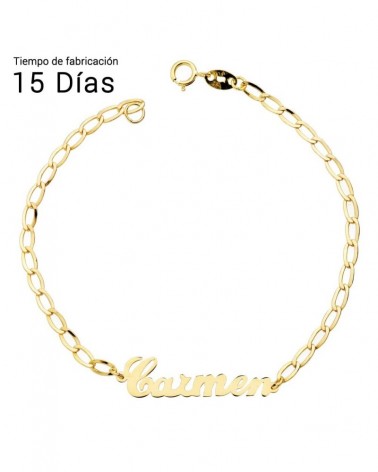 Pulsera oro 18k amarillo cadena bilbao nombre Carmen 17cm