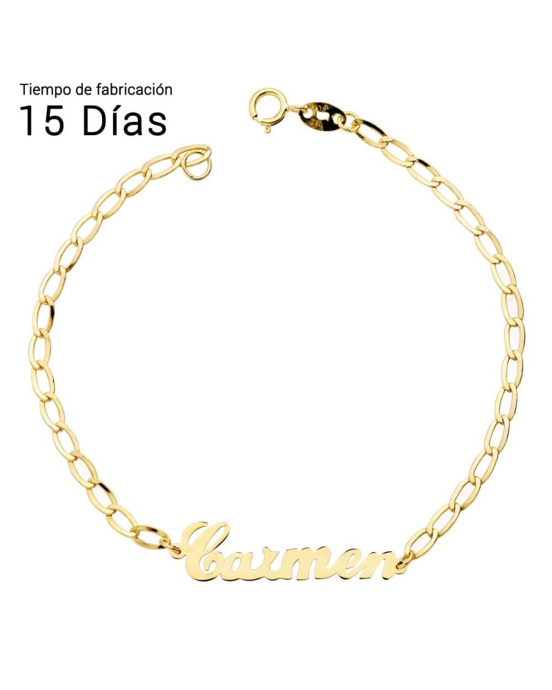 Pulsera oro 18k amarillo cadena bilbao nombre Carmen 17cm