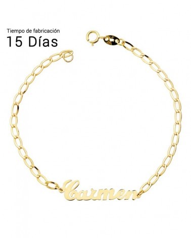 Pulsera oro 18k amarillo cadena bilbao nombre Carmen 17cm