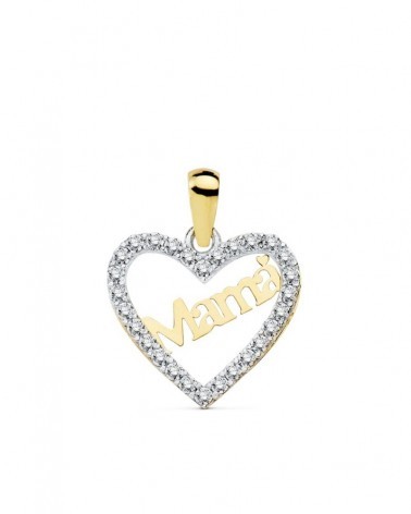 Colgante mamá oro 18k bicolor corazón circonitas 15x13 mm