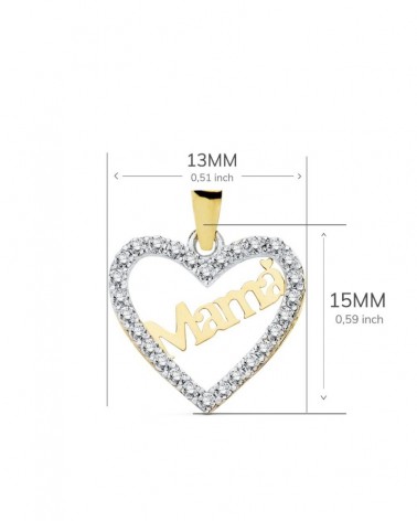 Colgante mamá oro 18k bicolor corazón circonitas 15x13 mm