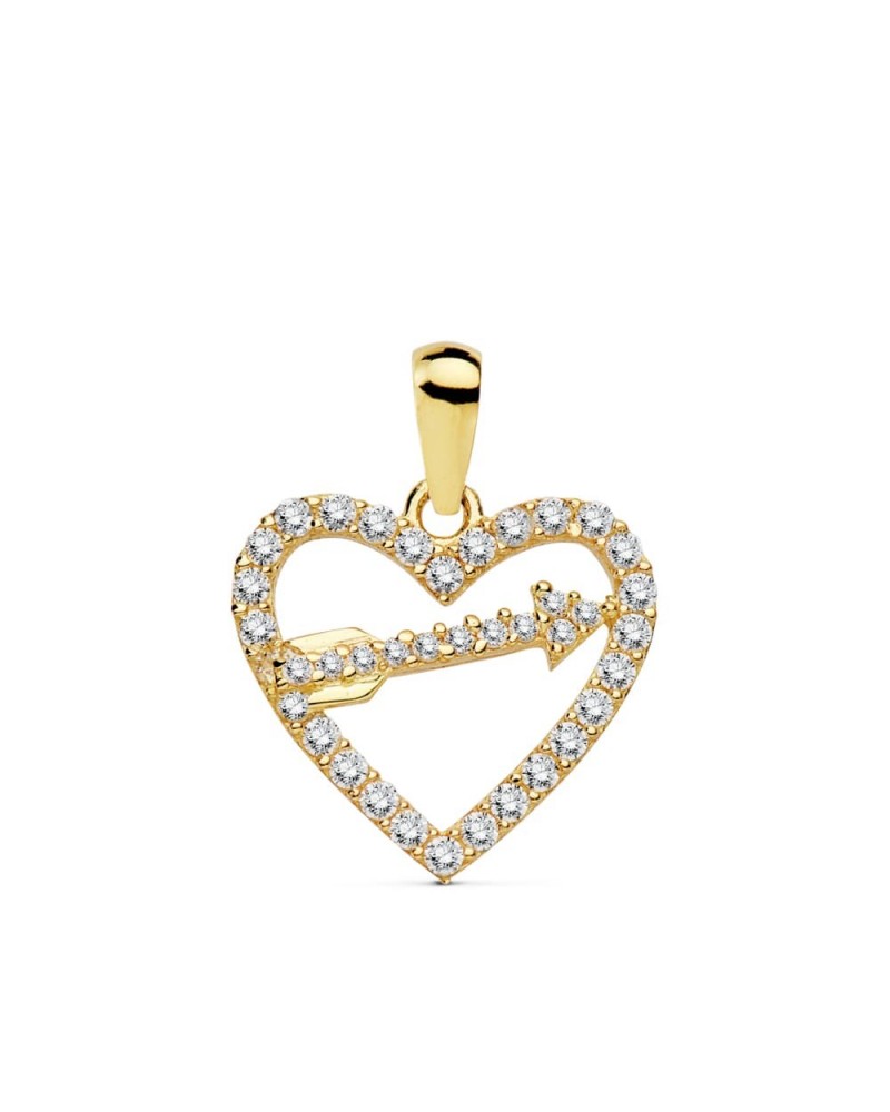 Colgante oro 18k corazón con flecha 15x13 mm