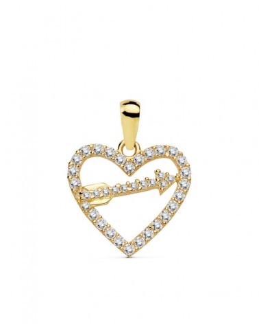 Colgante oro 18k corazón con flecha 15x13 mm