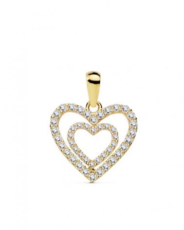Colgante oro 18k corazón doble circonita 15x14 mm