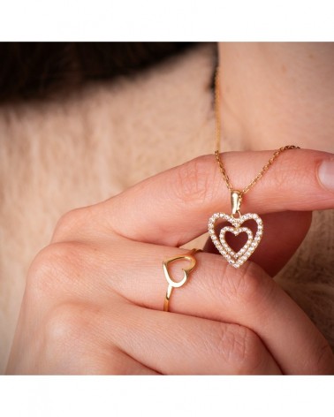 Colgante oro 18k corazón doble circonita 15x14 mm
