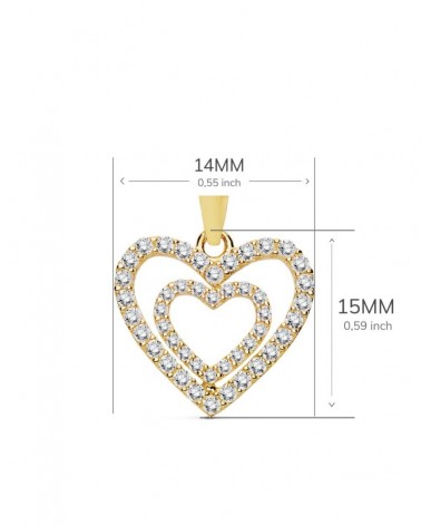 Colgante oro 18k corazón doble circonita 15x14 mm