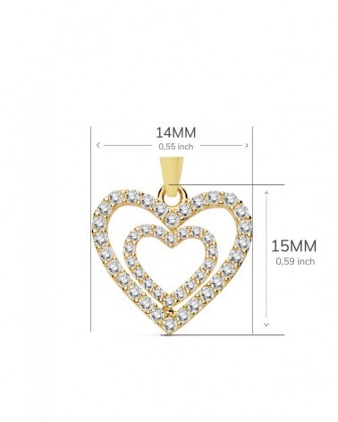 Colgante oro 18k corazón doble circonita 15x14 mm