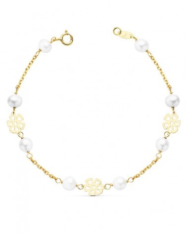 Pulsera oro 18k flores caladas comunión 17cm