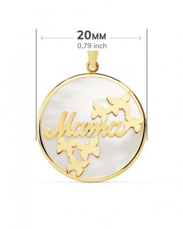 Colgante oro 18k Mamá nácar mariposas 20mm