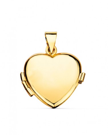 Guardapelo oro 18k corazón liso portafotos 21x21mm