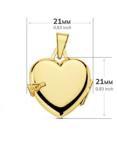 Guardapelo oro 18k corazón liso portafotos 21x21mm