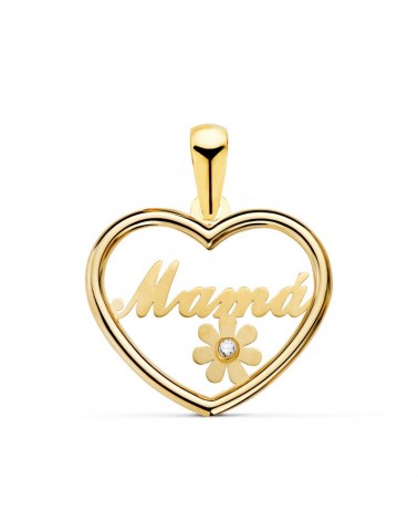 Colgante oro 18k corazón Mamá con circonita 19x15mm
