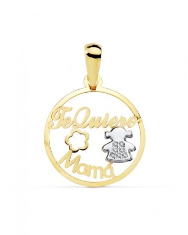 Colgante oro 18k bicolor mamá niña 18mm
