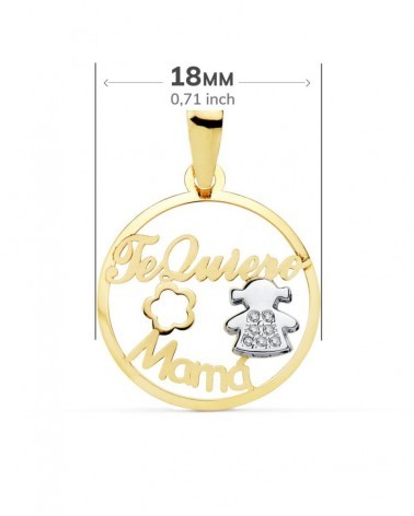 Colgante oro 18k bicolor mamá niña 18mm