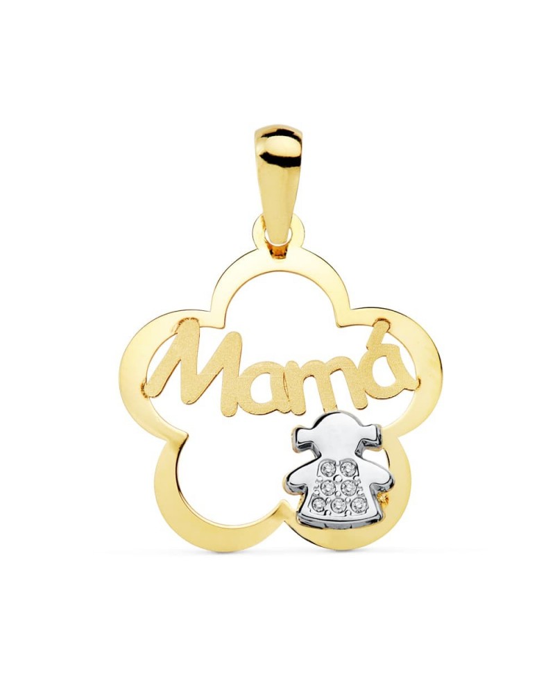 Colgante oro 18k bicolor Mamá flor 18 mm