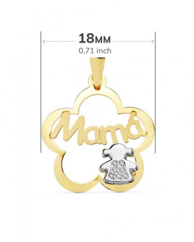 Colgante oro 18k bicolor Mamá flor 18 mm