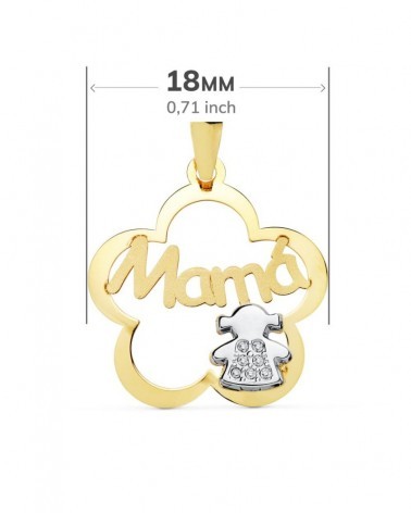 Colgante oro 18k bicolor Mamá flor 18 mm