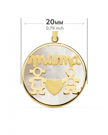 Colgante oro 18k mamá nácar niño niña 20 mm
