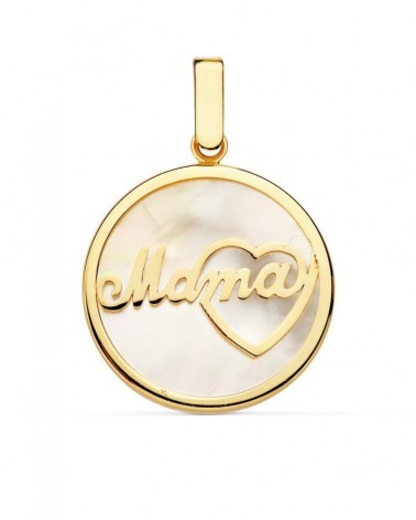 Colgante oro 18k Mamá nácar corazón 20mm