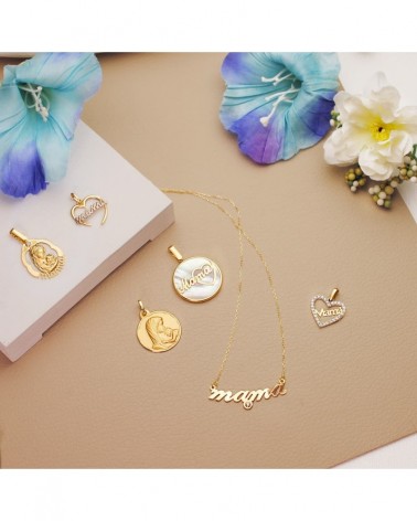 Colgante oro 18k Mamá nácar corazón 20mm