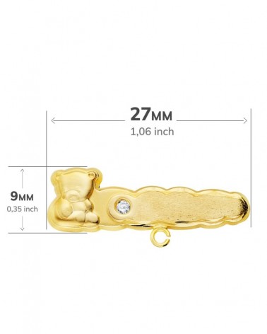 Alfiler oro 18k osito tallado circonita 27x9mm