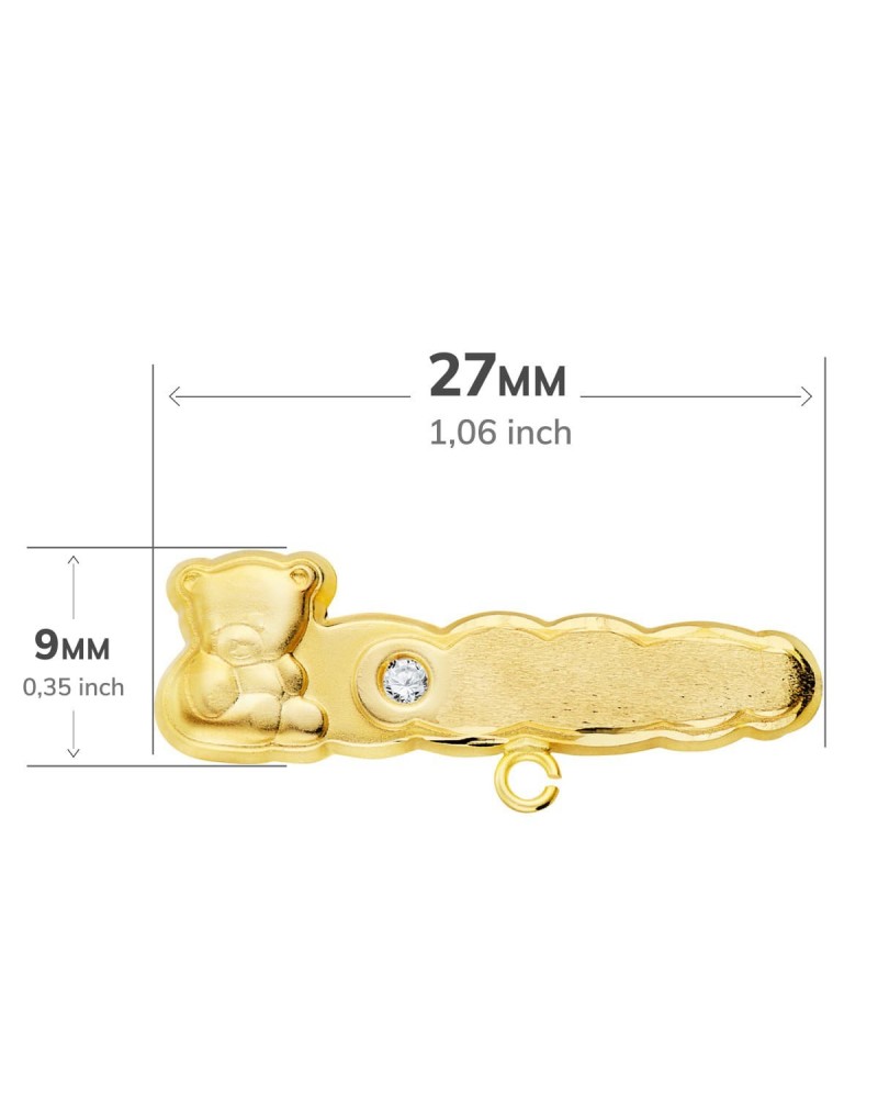 Alfiler oro 18k osito tallado circonita 27x9mm