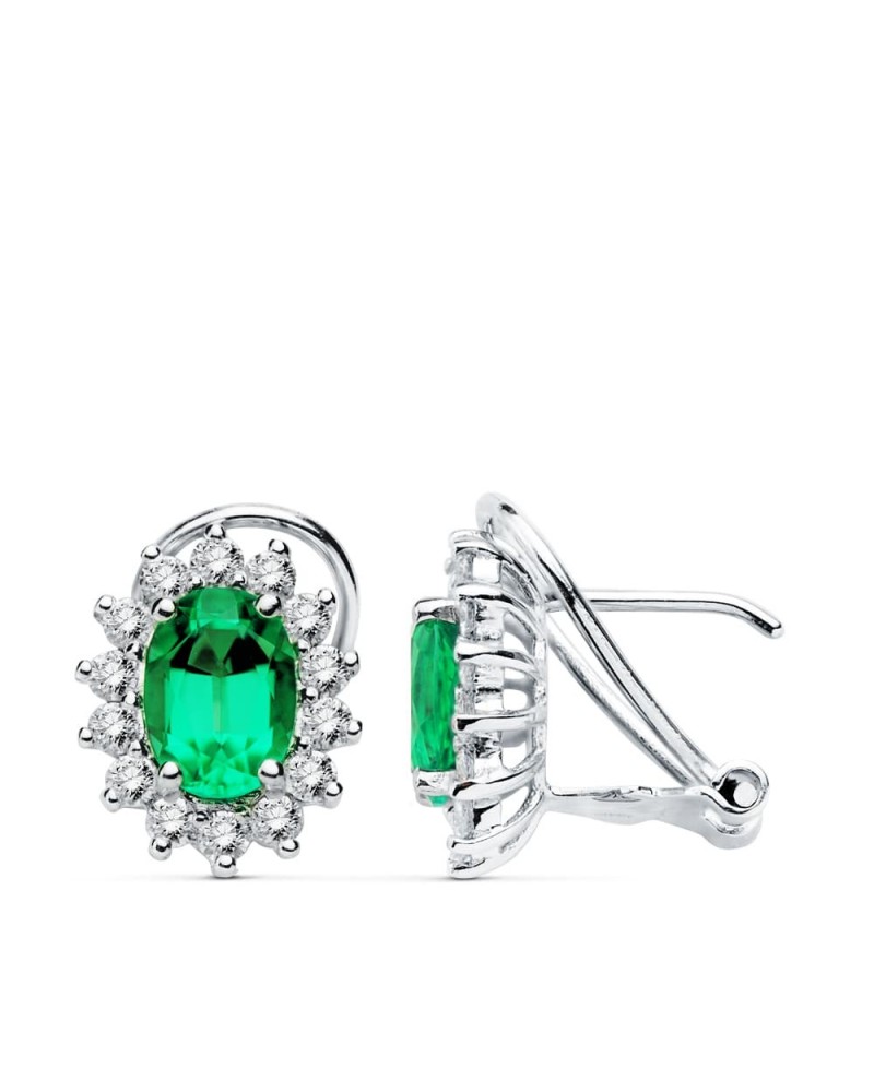 Pendientes oro blanco 18k esmeralda diamantes laboratorio