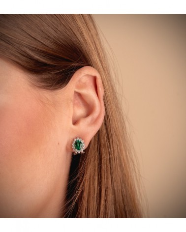 Pendientes oro blanco 18k esmeralda diamantes laboratorio
