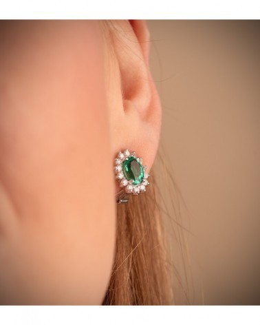 Pendientes oro blanco 18k esmeralda diamantes laboratorio
