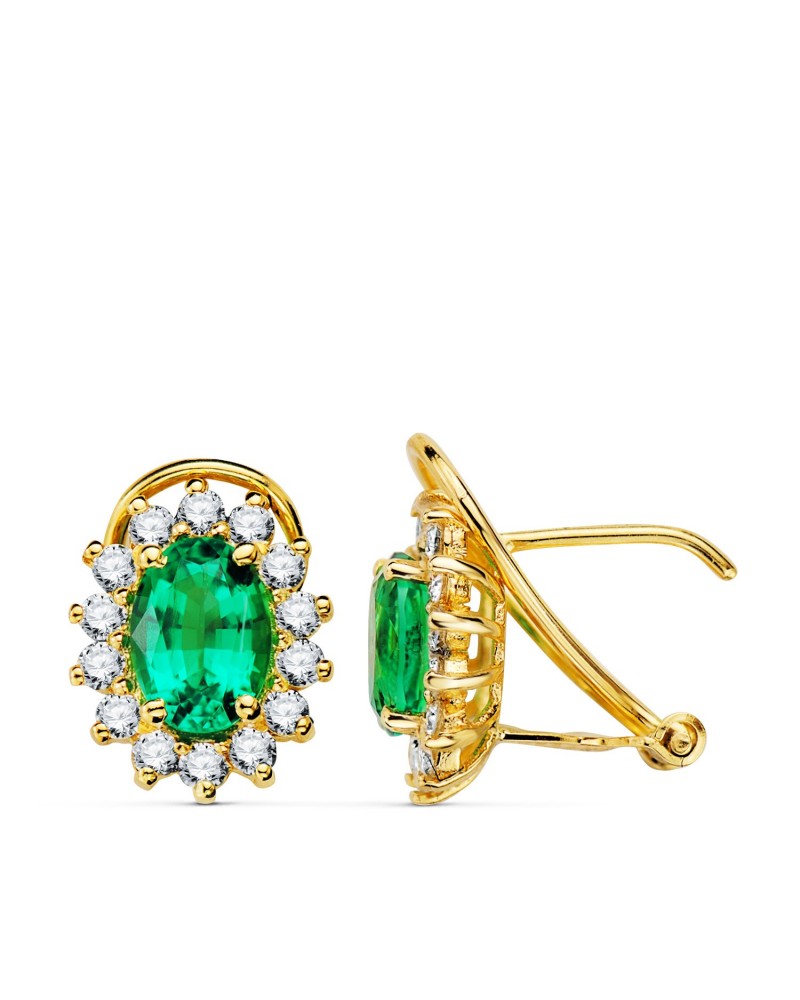 Pendientes oro 18k rubí natural circonita cierre omega
