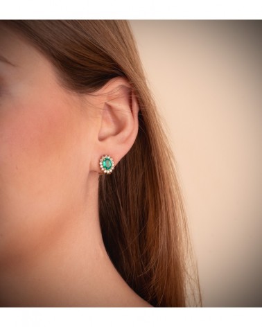 Pendientes oro 18k rubí natural circonita cierre omega