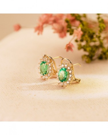 Pendientes oro 18k rubí natural circonita cierre omega