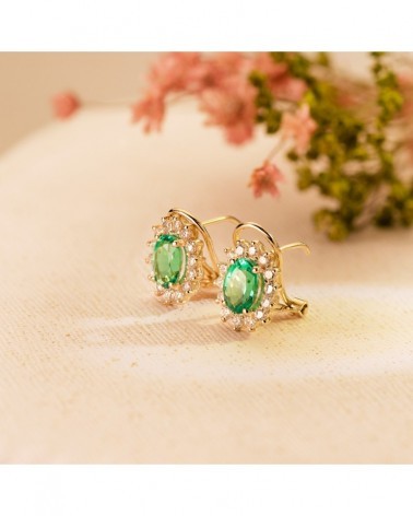 Pendientes oro 18k rubí natural circonita cierre omega