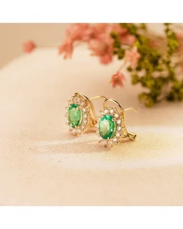 Pendientes oro 18k rubí natural circonita cierre omega