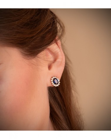Pendientes oro 18k zafiro y diamantes laboratorio omega